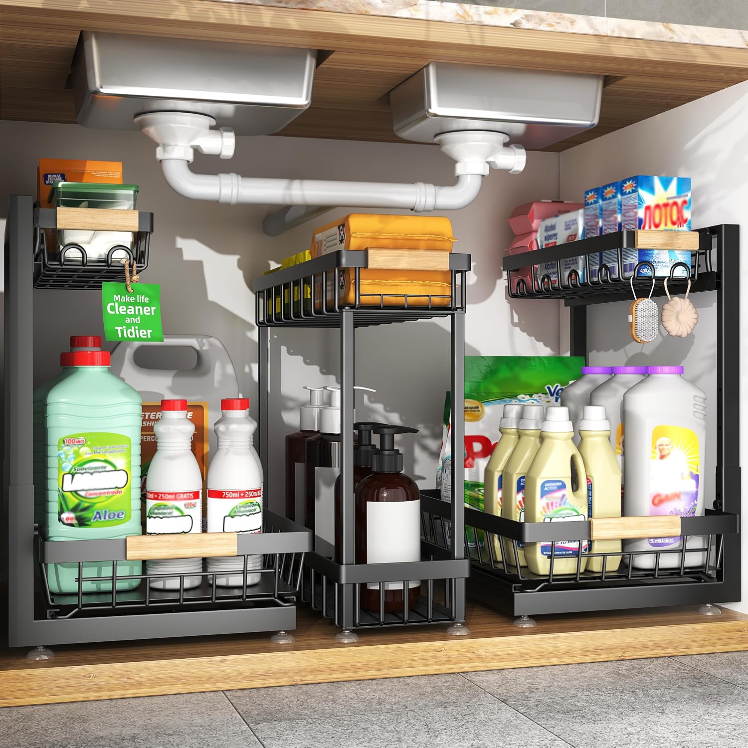 3-Pack Adjustable 2-Tier Under Sink Organizer