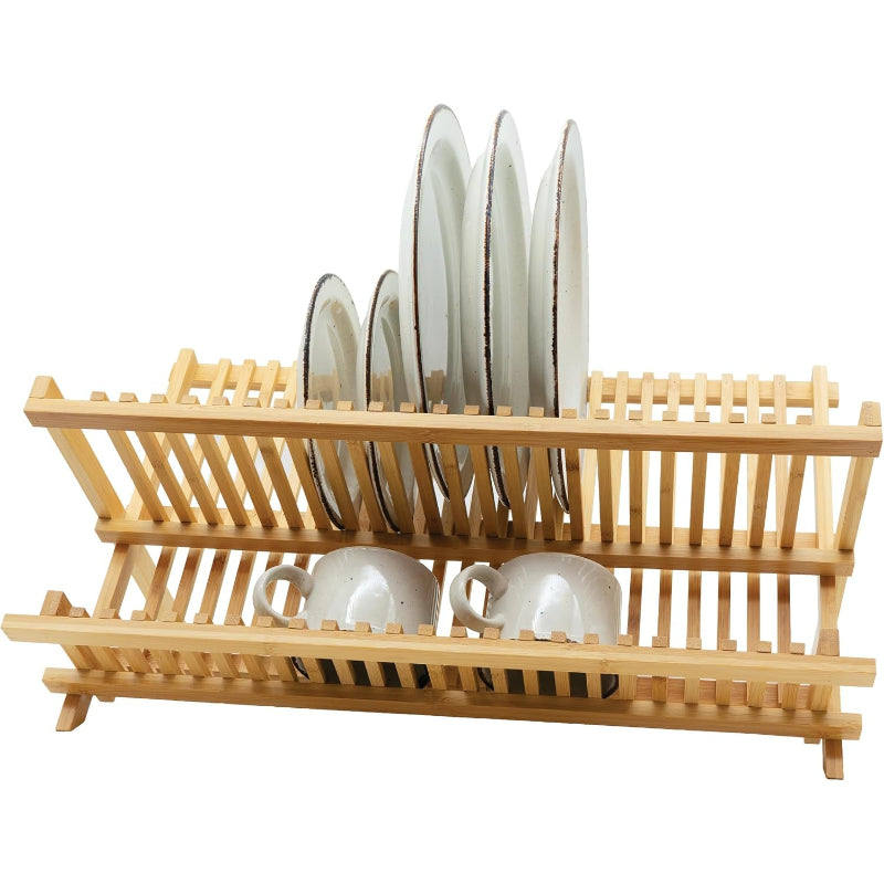2-Tier XL Bamboo Folding Dish Rack