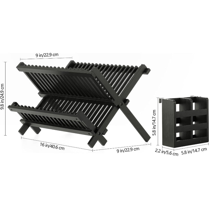 Bamboo Folding 2-Tier Dish Rack