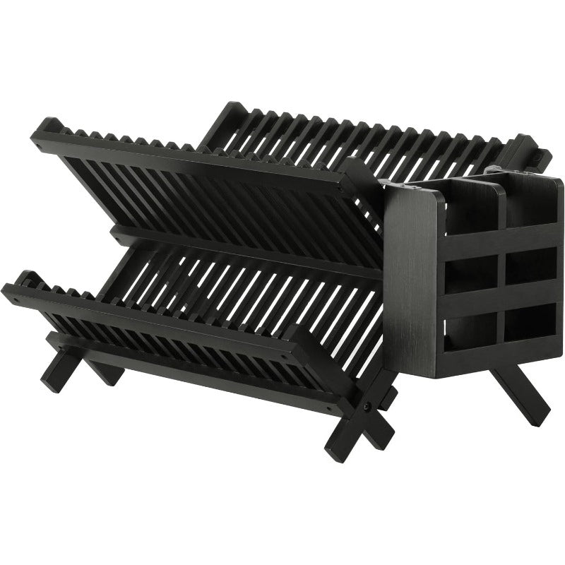 Bamboo Folding 2-Tier Dish Rack
