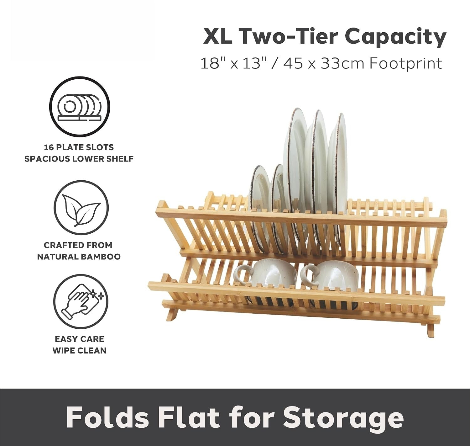 2-Tier XL Bamboo Folding Dish Rack